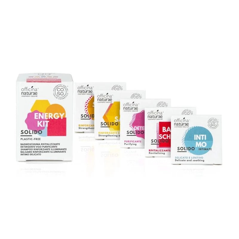 Kit Cosmetici Solidi Energy - Officina Naturae-Officina Naturae-bagnodoccia,bagnodoccia solido,bagnoschiuma,capelli,corpo,cosmetico solido,detergente intimo,detergente intimo solido,shampoo,shampoo solido