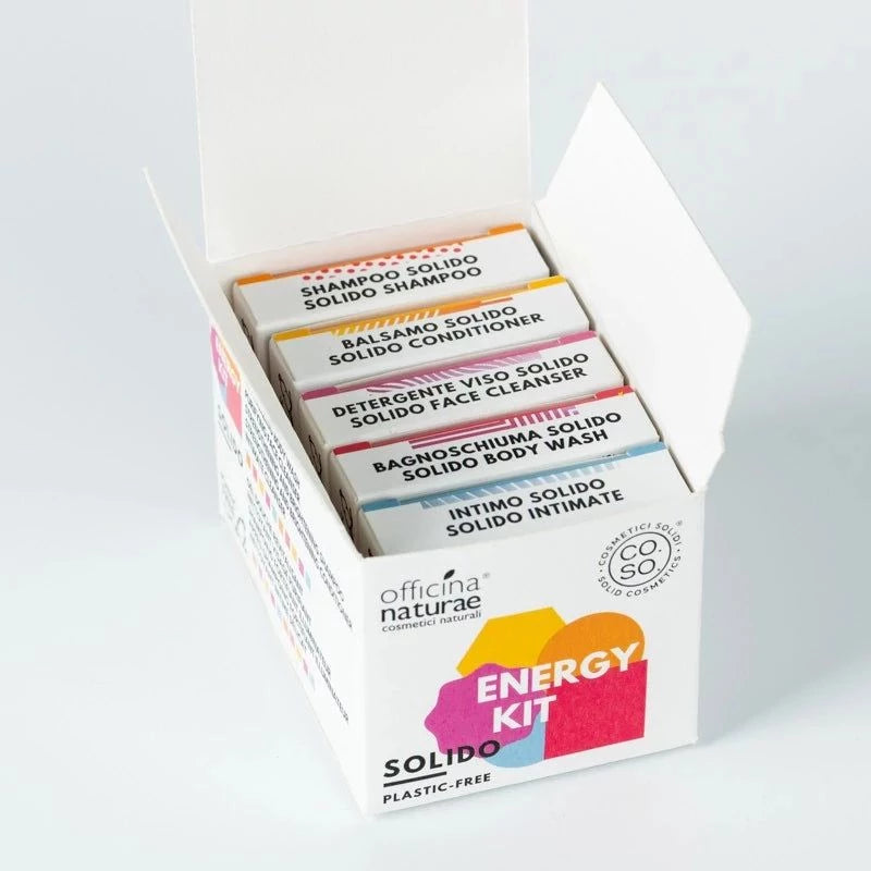Kit Cosmetici Solidi Energy - Officina Naturae-Officina Naturae-bagnodoccia,bagnodoccia solido,bagnoschiuma,capelli,corpo,cosmetico solido,detergente intimo,detergente intimo solido,shampoo,shampoo solido